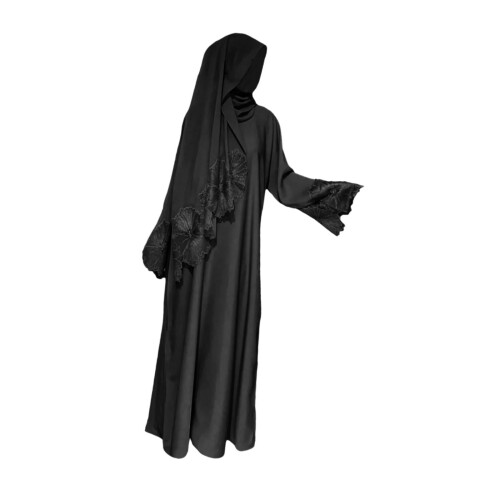 Sort abaya-kåbe til kvinder med matchende hijab S 1
