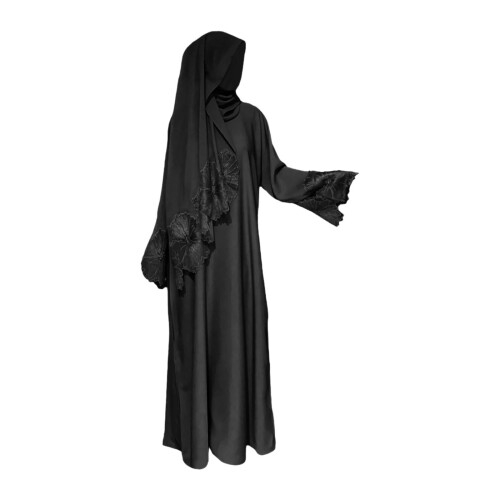 Sort abaya-kåbe til kvinder med matchende hijab S 2