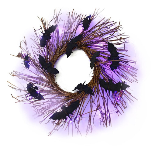 Halloween-krans sort kvist med glitterflagermus 43 cm 1