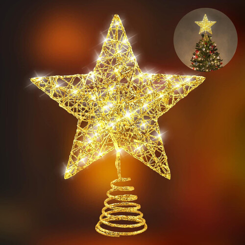 LED Copper Wire Star Tree Topper with Glitter, 22 cm 2