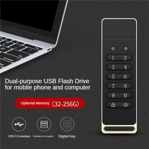 3X Secure USB Drive, 32GB Encrypted USB Flash Drive Hardware Password Memory Stick with Keypad USB 3.0 Disk Flash Black 1