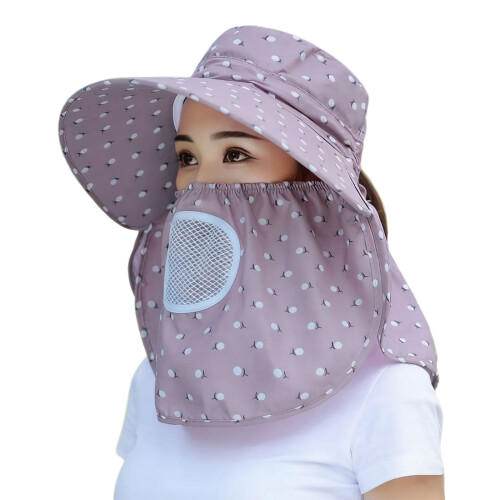 Breathable Sun Protection Hat Polyester Mask Neck Flap-Gray