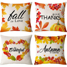 Ensemble de 4 housses de coussin d'automne 45 x 45 cm, motif feuilles et citrouilles
