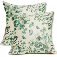 Fundas de almohada de primavera, verde salvia, eucalipto, mariposa, 16x16