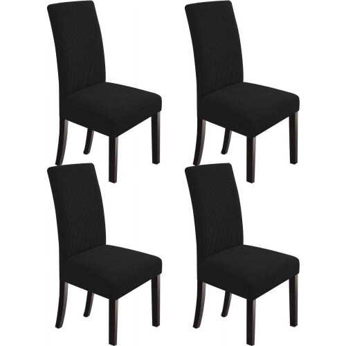 POWKOL Dining Chair Covers Black Stretch Slipcovers 4 Pack