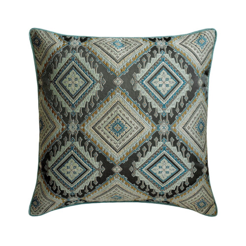 Blåt aztekisk jacquard silkepudebetræk 35x35 cm