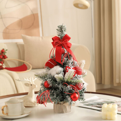 Mini Christmas Tree Desktop Decor with Bow and Balls