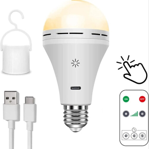 USB-C oplaadbare E27 LED-lamp met afstandsbediening, 7W
