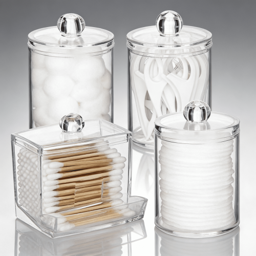 Conjunto de 4 Potes de Boticário Transparentes com Tampas de Madeira – 200ml e