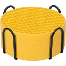 Silikon-Untersetzer-Set, 6er-Set mit Metallhalter