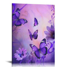Pillangós és lila virágokból készült vászonkép falra szerelhető mintával 40x50 cm