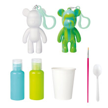 Marble Keyring Kit, Bear Shape, 6 Pcs, Includes Paints