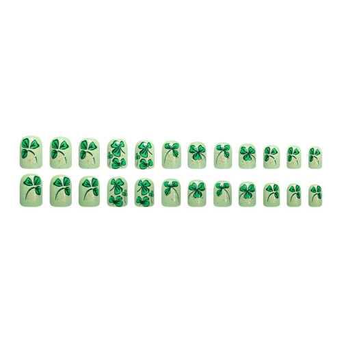 24pcs Patrick's Day Themed False Nail Light Green Glitters Short