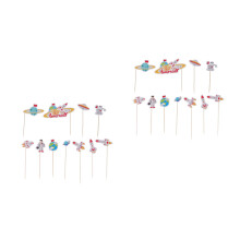 22Pcs Wooden Cartoon Cake Picks Space Cake Toppers