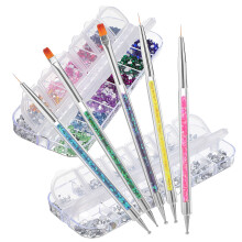1Set Multi Resin Nail Studs Rhinestones Nail Charms with Dotting Tools