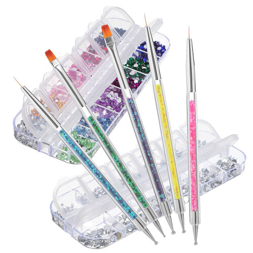 1Set Multi Resin Nail Studs Rhinestones Nail Charms with Dotting Tools