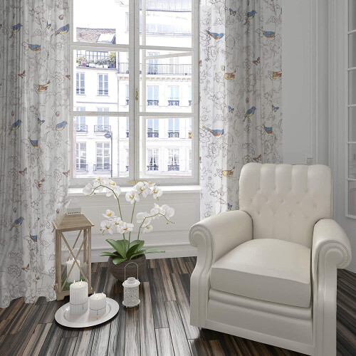 Κουρτίνες Levtex Mockingbird 84" γκρι Toile με τσέπη από βαμβάκι