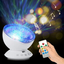 Luz noturna com projeção oceânica, controle remoto, 7 cores e 4 sons.