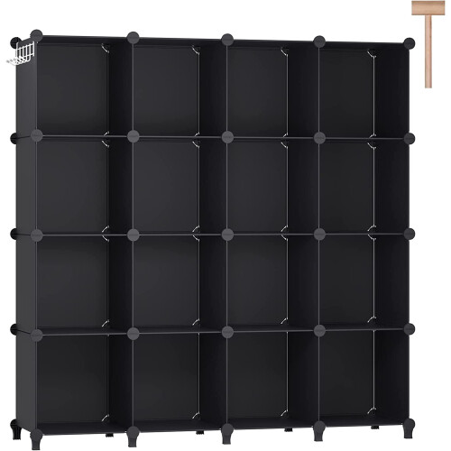 Storage Organizer Bookcase with Wooden Mallet 16 Cubes