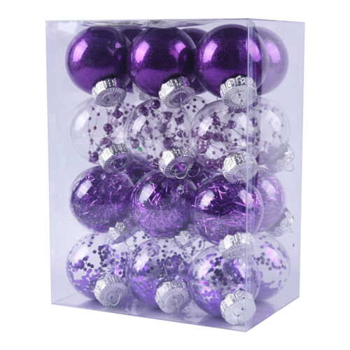 24 stk. julepynt i plast, 6 cm