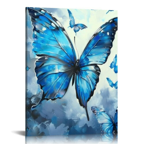 Tableau mural papillon bleu sur toile 40 x 50 cm