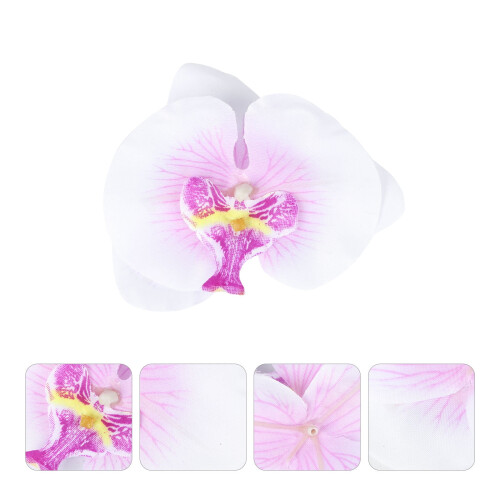 20 teste di fiori di orchidea artificiali, colore avorio e viola