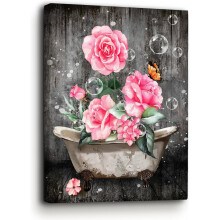 Quadro decorativo em tela floral rosa de 20 cm (8 polegadas)