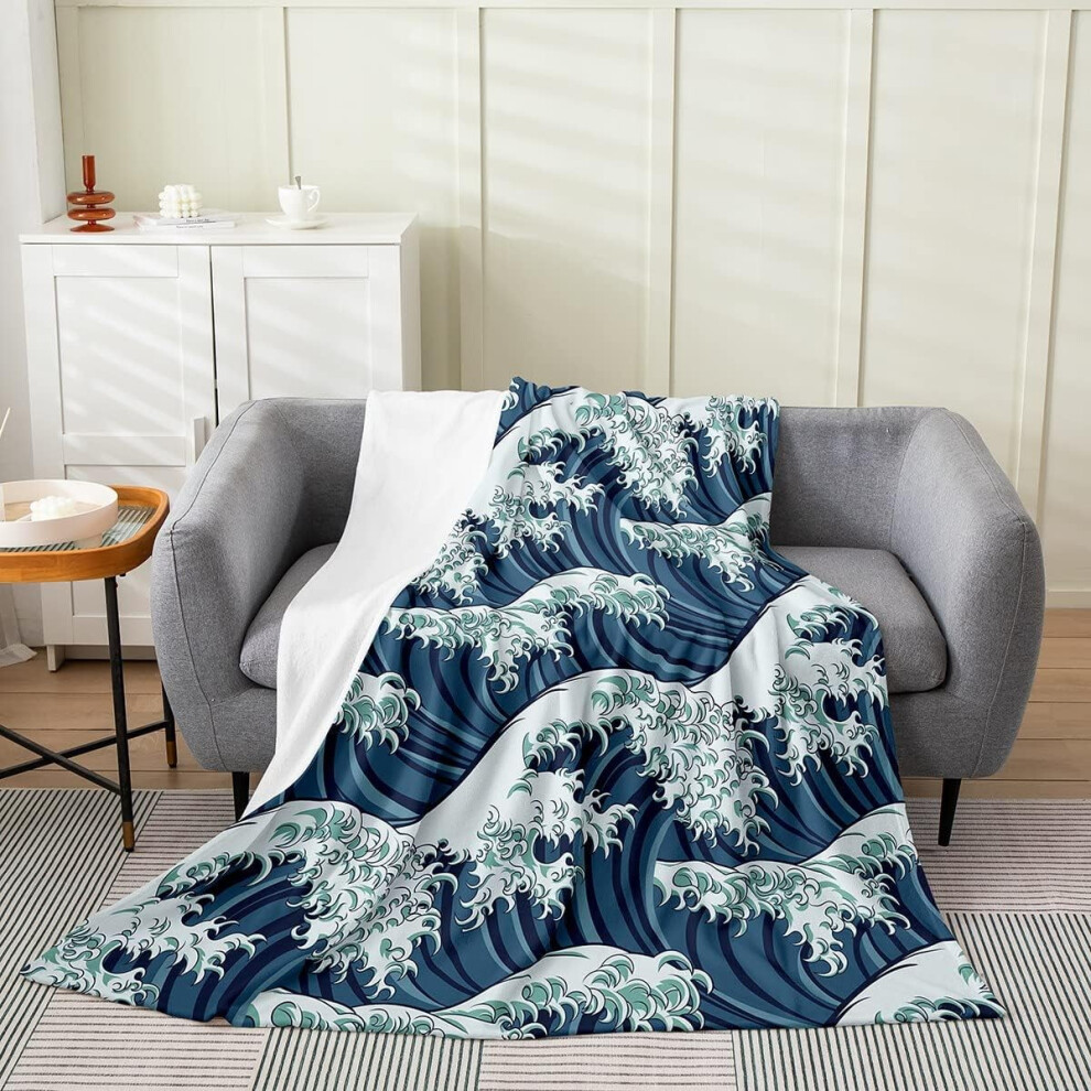 Japanese Kanagawa Wave Fleece Throw Blanket 40 x 50 in