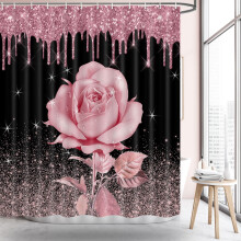 Rose dusjforheng - svart og rosa, vanntett polyester,