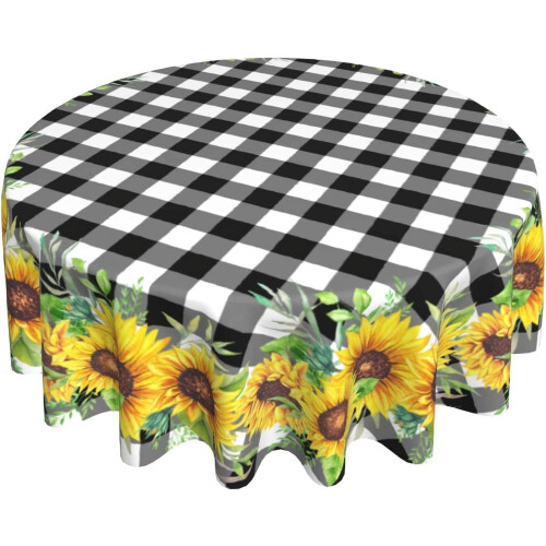 Toalha de mesa redonda com estampa de girassol, 152 cm (60 polegadas), em poliéster.
