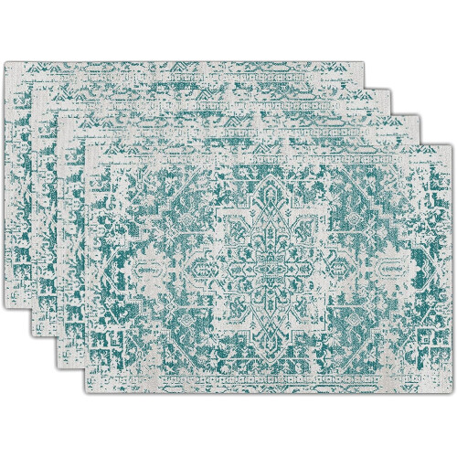Jogo de 4 jogos americanos de linho estilo boho, 45,7 x 30,5 cm (18 x 12 polegadas)