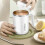 Rustfrit stål kaffekrus med låg, hvid, 13 cm 1