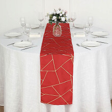 Geometrisk polyester bordløber 30x28 cm rød guld