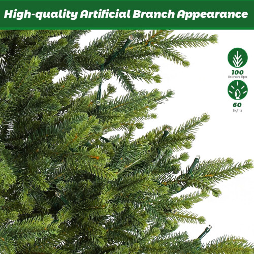 2ft Pre-lit Mini Christmas Tree with LED Lights, Remote and 1