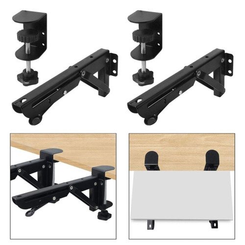 4Pcs Under Desk Keyboard Tray Foldable Brackets with Clamp Easy to Install Adjustable Desktop Extension Shelf 9x4.3cm 1