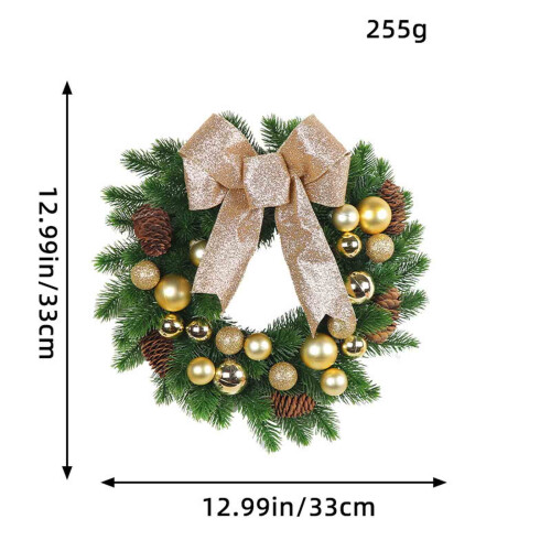 Artificial Pine Christmas Wreath with Red Bow and Red Gold 2