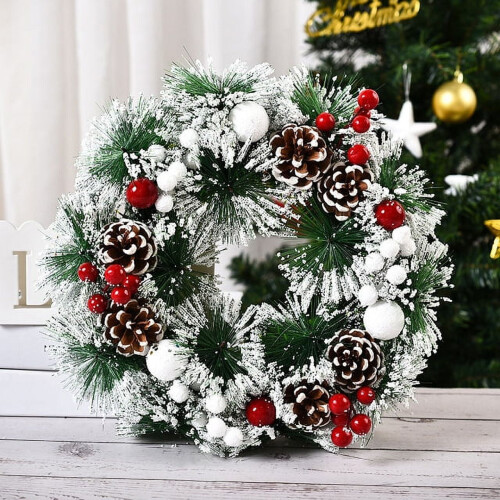 Artificial Christmas Wreath Silver Bristles 12 Inch 1