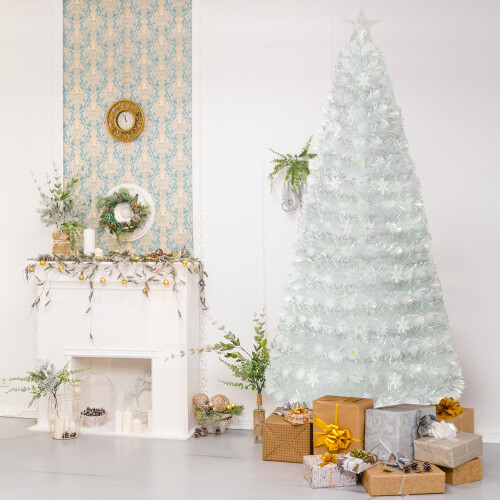 7ft White Fiber Optic Christmas Tree with Iridescent Tips & 2