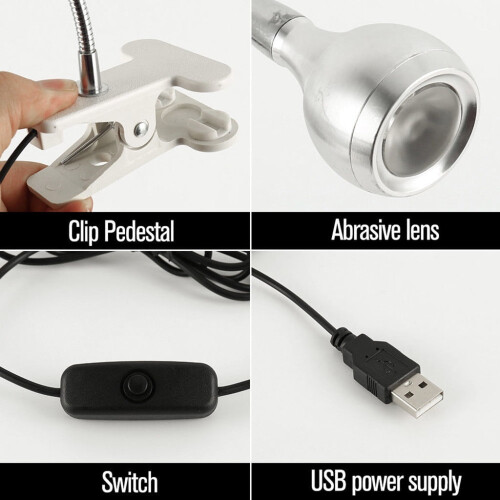 Lampe de lecture LED avec pince, col flexible, alimentation USB 2