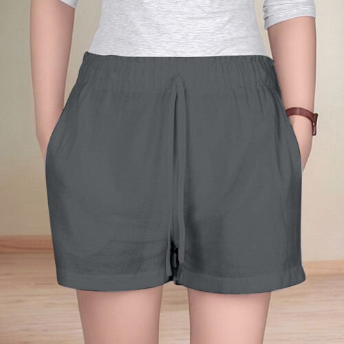 Sommershorts i linblanding til jenter, elastisk midje, snøring, 1