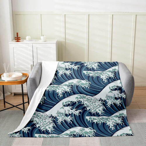 Manta de lã japonesa Kanagawa Wave, 101,6 x 127 cm (40 x 50 polegadas) 1