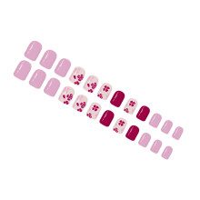 24pcs Short Square Artificial Nail Purple Flower Glittering