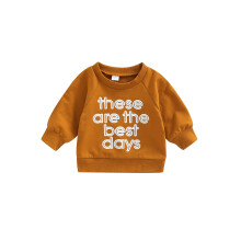 (0-3 Months, Yellowish-Brown 2) Infant Baby Girls Boys Sweatshirts Letter Print Round Neck Long Sleeve Pullovers Spring Autumn Casual Tops
