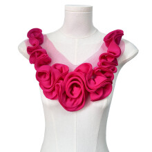 Recyclable Polyester Handmade Pleated Flower Patches-rose red