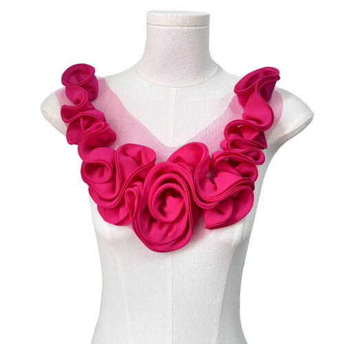 Recyclable Polyester Handmade Pleated Flower Patches-rose red