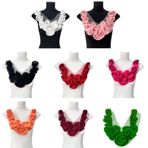 Recyclable Polyester Handmade Pleated Flower Patches-rose red 1