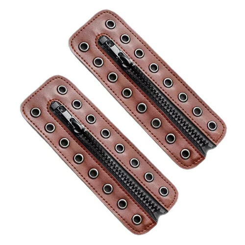 Shoe Lace Zippered Inserts Waterproof PU Leather Zippered-brown