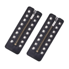 PU U Leather Zippered Shoelace Inserts with 8 Holes Quick-Black