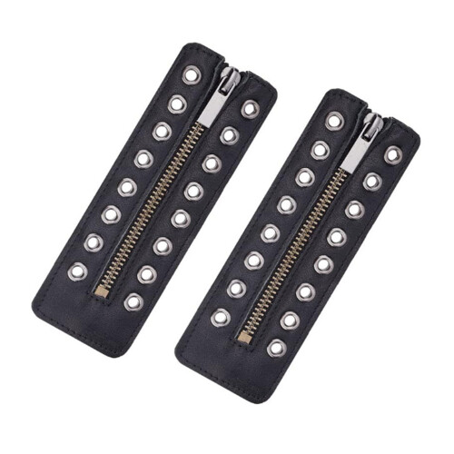 PU U Leather Zippered Shoelace Inserts with 8 Holes Quick-Black