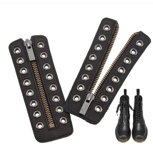 Shoe Lace Zippered Inserts Waterproof PU Leather Zippered-brown 1